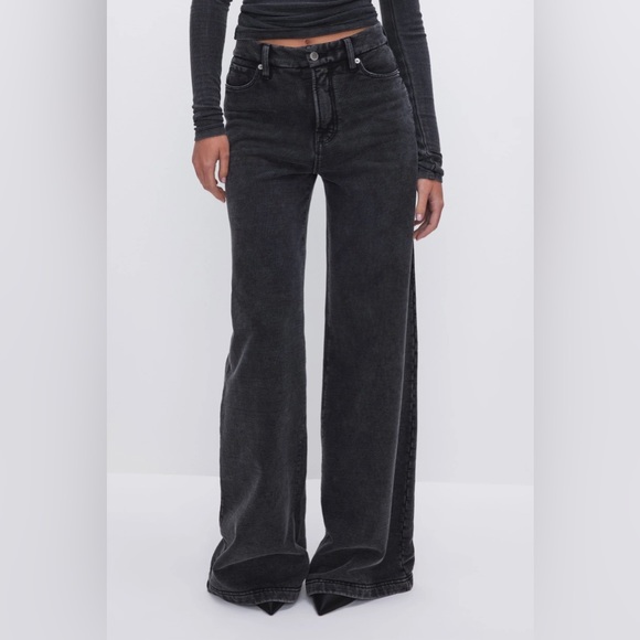 Good American Denim - Good American Jeanius Terry Good Skate Wide Leg Pants in Black322